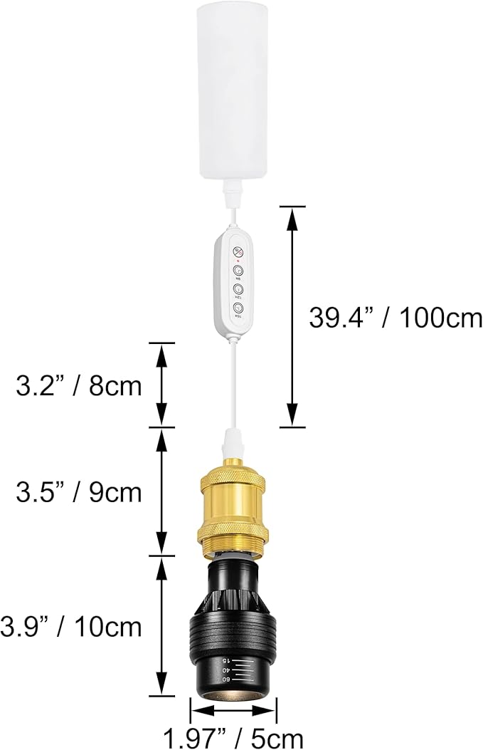 Adjustable Height J-Type Track Light Pendants 24 H Timer 4500K 10W LED Full Spectrum Gold Industrial Porcelain Lamp Holder AUTO Plant Growing Lamp for Kitchen Island Green House