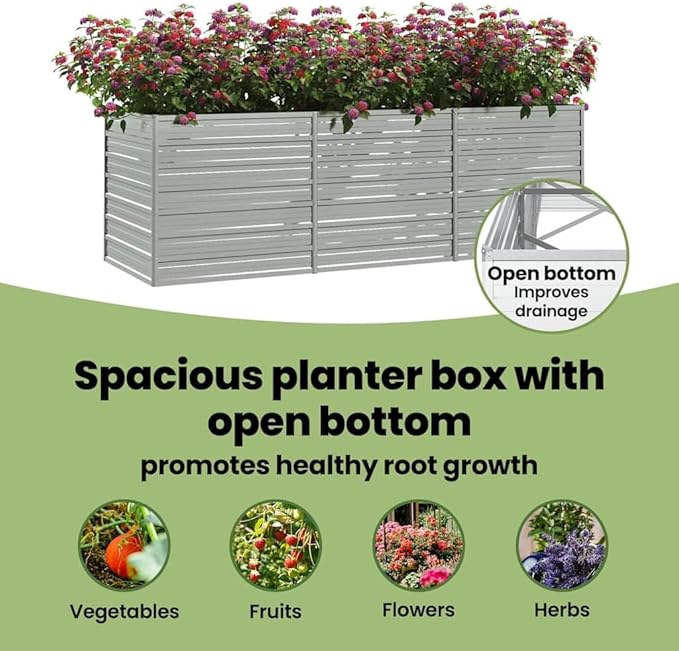 vidaXL Rectangular Garden Raised Bed - Versatile Galvanized Steel Planter Pot - DIY Friendly - Large Outdoor Flower/Herb/Vegetable Bed - Easy Assembly - Durable &amp Weather-Resistant - Silver Finish