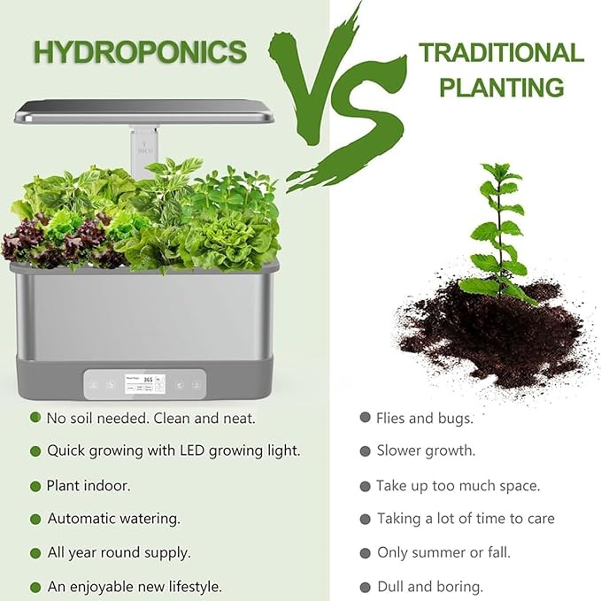 hydroponics Growing System 8 Holes Indoor herb Garden with app Control Vegetables Fruits Flowers Mode LED Customized Spectrum 30cm Height Adjustable Touch Screen Indoor Garden Gray