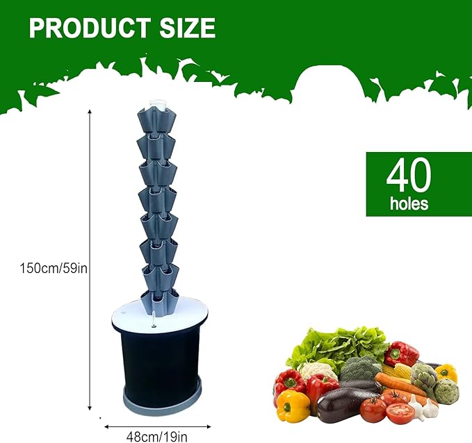 Tower Garden Growing System Hydroponics Tower Growing System Kit Soilless Cultivation Hydroponic Growing Kits for Indoor/Outdoor Herbs(Gray150cm/59in)