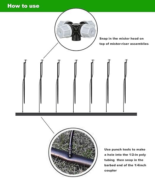 Drip Irrigation Misting Sprinkler Emitter on Spike Assembly 9 Sets Micro Spray Mister with Stake and 1/4 inch Tubing for Cooling Humidification Nursery Landscape