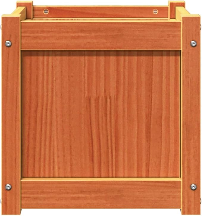 Garden Planter Set of 2 Wax Brown Solid Pine Wood 15.7x15.7x15.7 in. Square Outdoor Raised Beds for Gardening Durable Planters for Outdoor Plants