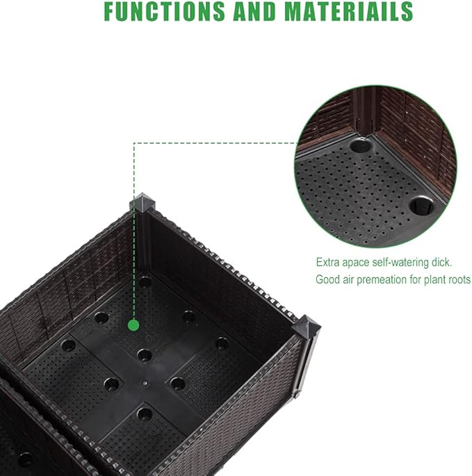 Vasitelan Raised Garden Bed with Legs Elevated Plastic Planter Box for Outdoor Plants Flowers Vegetables and Herbs (Brown)
