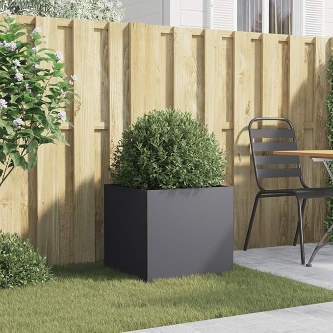 Anthracite Steel Planter 19.3x18.5x18.1 Metal Flower Box for Outdoor Gardening Plant Vegetable &amp Herb Planting