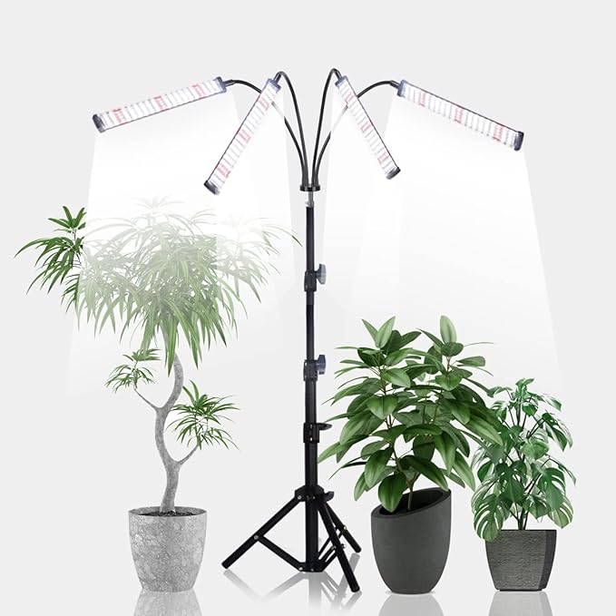 GHodec Grow Light with Stand 200W 6000K Full Spectrum Gooseneck Floor Plant Light for Indoor Plants Growing5 Dimmable Levels &amp Auto On/Off Timer Tripod Stand Adjustable 15-48 in
