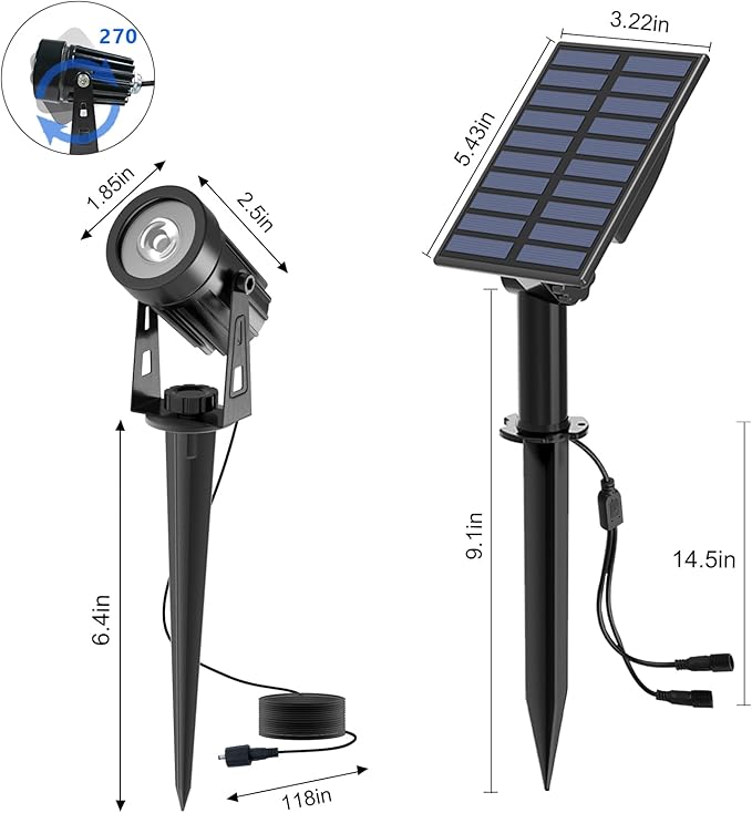 T-SUN Solar Spotlights Outdoor Waterproof 2-in-1 Solar Landscape Spotlights LED Garden Spot Lights for Yard Tree Garden Pond Pool Area (White)