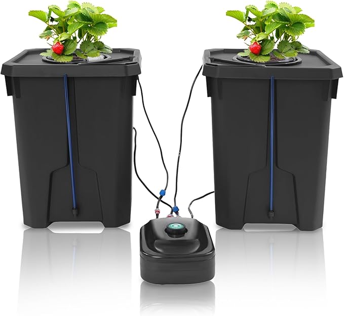 2PCS Hydroponics Grow System with Top Drip 27L Deep Hydroponic Water Culture with 8W Air Pump for Grow Tent Greenhouse Garden Balcony Office