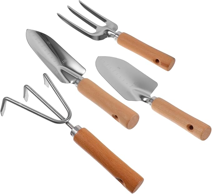 Garden Tool Set Complete Kit Rake Shovel Hoe Trowel Durable Stainless Steel Comfortable Wooden Handle for Gardening