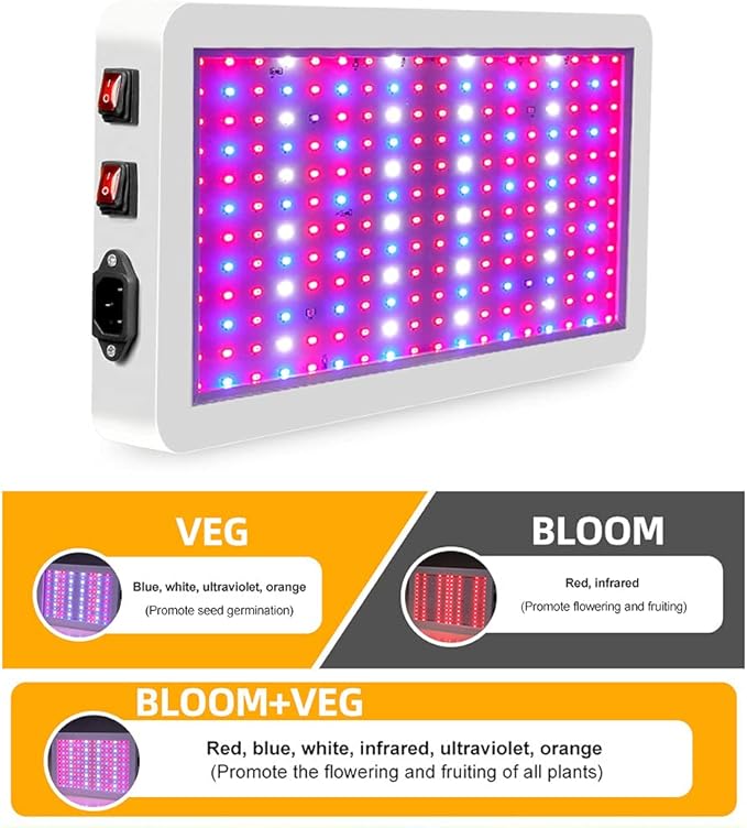 Full-Spectrum Plant Growth Light Potted Plant Light Waterproof Dimmable Dual-Mode Plant Light with Adjustable Cord for Hydroponic Indoor Plants Flowering Fruits Grow Lights1000w