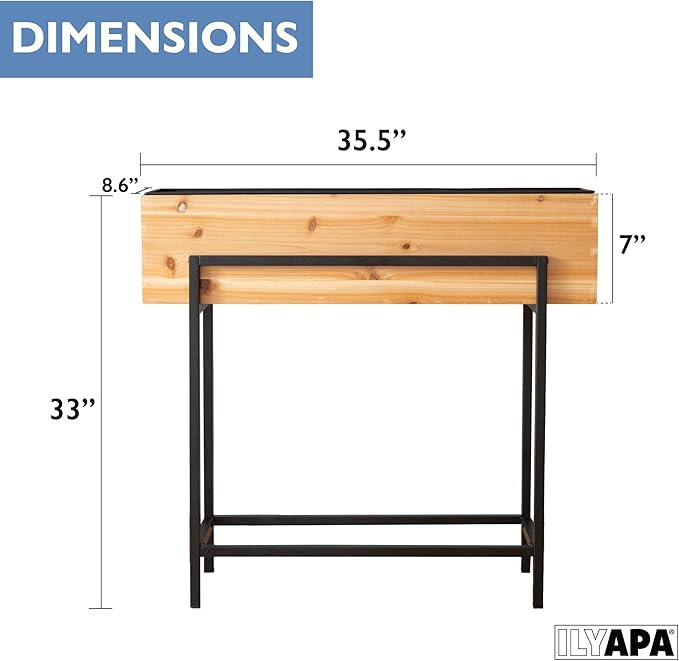Ilyapa Raised Standing Planter with Legs Metal and Wood Elevated Planter Box 33x35.5x7 Indoor Outdoor Perfect for Living Room Front Porch