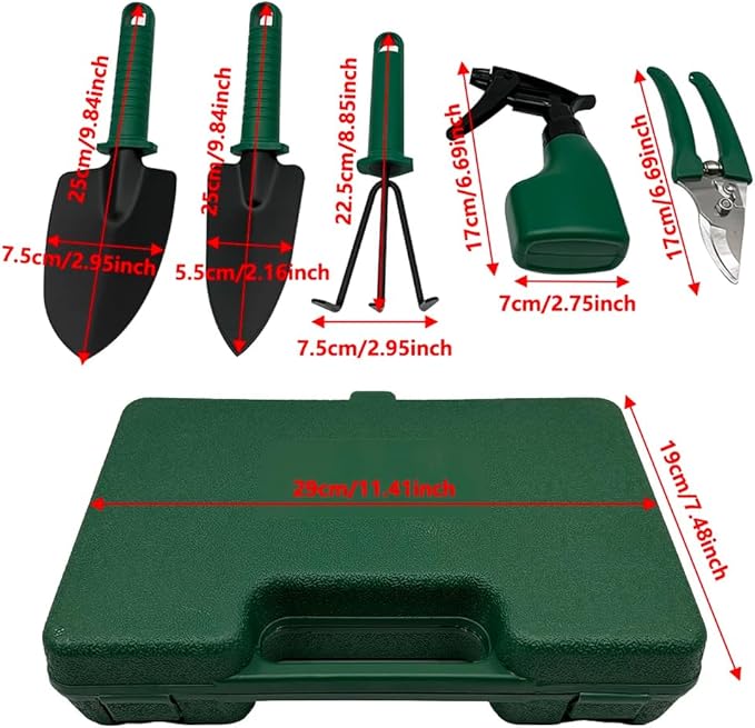 Garden Tool Set Floral Print Stainless Steel Heavy Duty Gardening Tools Trowel Rake Weeder Pruner Shears Sprayer Gloves&ampCarrying Case Ideal Gardening Gifts for Women Father(Green 5-Piece Set)