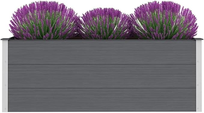 Modern Design Garden Raised Bed Wood Look Planter Box for Gardening Vegetables Fruits Flowers Gray Wood-Plastic Composite 59.1x19.7x21.3-464
