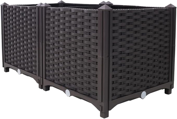 Self-Watering Raised Garden Bed Planter Box for Vegetables Flowers Herbs and Succulents – Deep Eco-Friendly PP Grow Bed (Brown + Polypropylene-1)