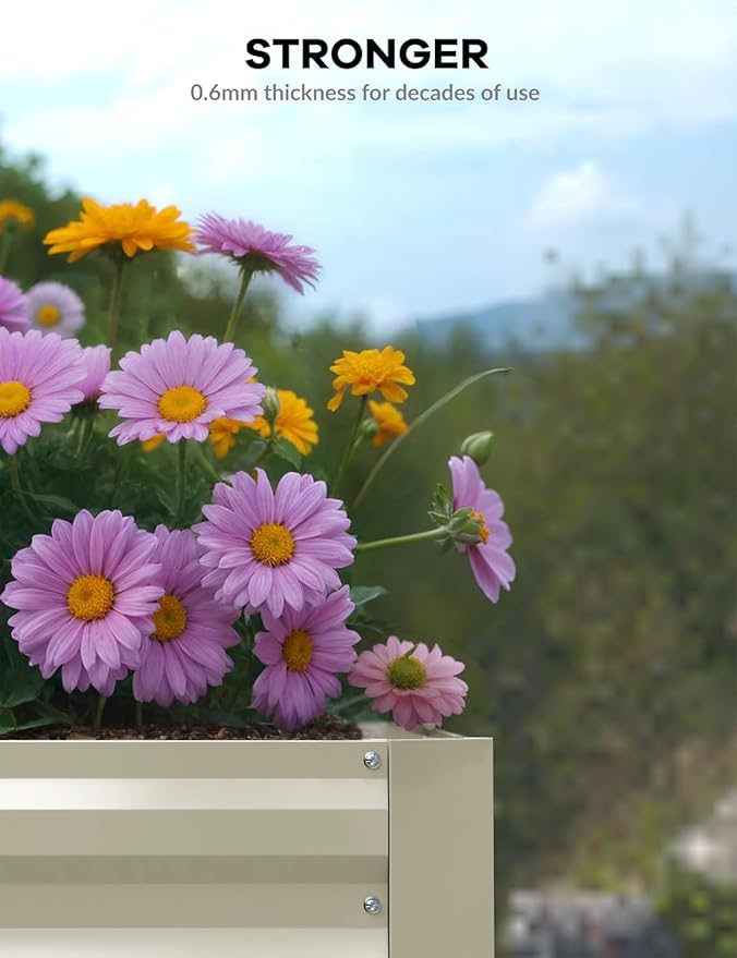 2PCS Metal Raised Garden Bed - 6x3x2 Ft Galvanized Steel Square Planter Box Outdoor Raised Garden Beds Durable Gardening Planters and Accessories Beige