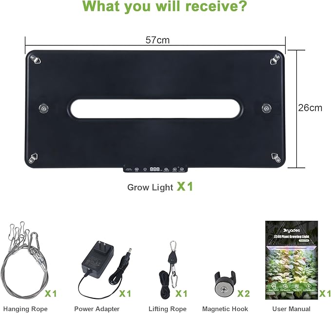 22 x 10 Grow Lights for Indoor Plants and Vegetables Full Spectrum LED Growing Lamp for Indoor Garden Greenhouse - Features Two Smart Light Mode 12~23H Timer - 1 Pack (1 Pack Black)