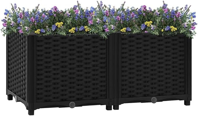 Raised Garden Bed Polypropylene Planter Box Raised Bed Planting Container Indoor Outdoor Vegetables Herbs Flowers Growing Planter Box 31.5x15.7x15 Polypropylene Black