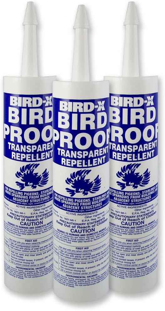 Bird-X Bird Proof Gel Sticky and Transparent Clear Gel Long-Lasting and Easy to Use Each Tube Covers 10 Linear feet Pack of 3 Tubes (10 fl. oz. Each)