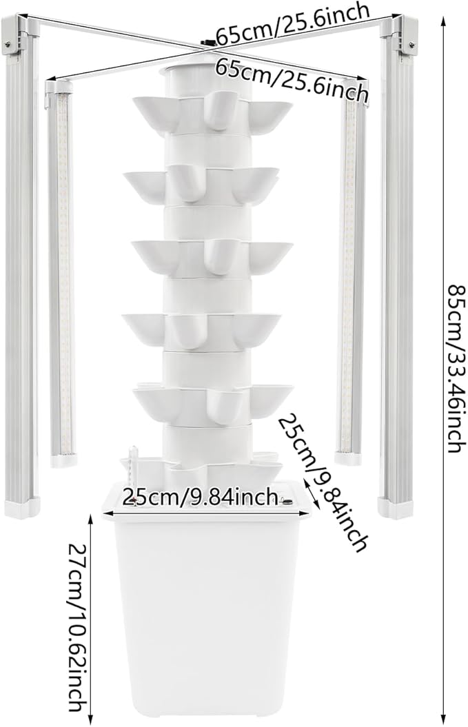 Hydroponic Tower Garden 30-Pod Indoor Gardening System w/ 4 Full-Spectrum LED Grow Lights 10L Auto Irrigation Water Tank Vertical Planter for Herbs Lettuce &amp Strawberries (White)