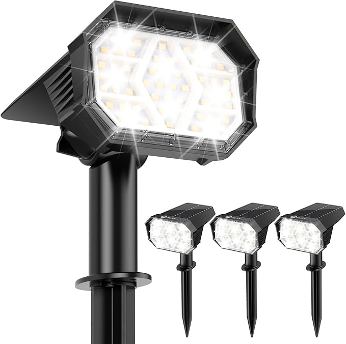 Brightown 4Pack Solar Spot Lights Outdoor with 58 LED &amp 1800mAh IP67 Solar Lights Outdoor Waterproof with 3 Light Modes 2-in-1 Dual Use Outdoor Solar Lights for Yard Garden and Pathway (Cool Wh