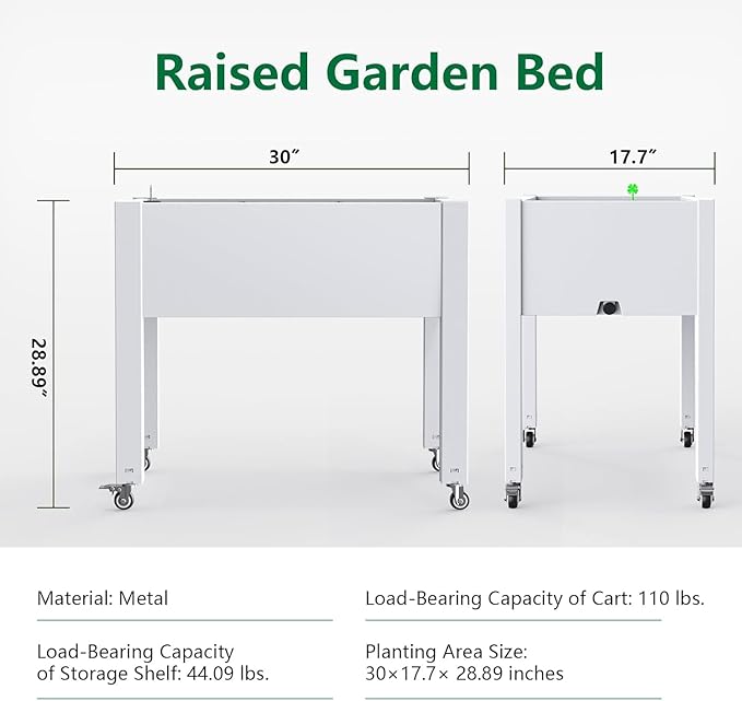 Mobile Raised Garden Bed with Lockable Wheels Elevated Planter Box with Drainage &amp Internal Support Bars Eco-Friendly Outdoor Planter for Patio Balcony Yard (Ashen30.04*17.72*28.9)