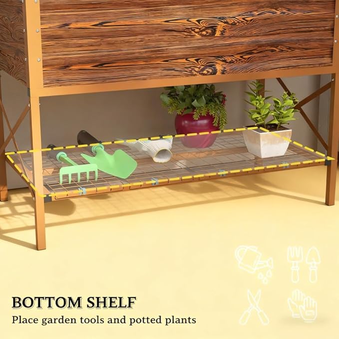 Gardening BedMetal Planter BoxGalvanized Raised Garden Bedwith LegsStorage Shelf and Bed Liner