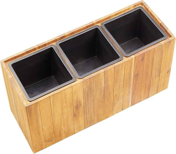Garden Raised Bed with 3 Pots Solid Acacia Wood Raised Garden Bed Planter Box Raised Garden Beds Outdoor Planter Raised Beds Brown