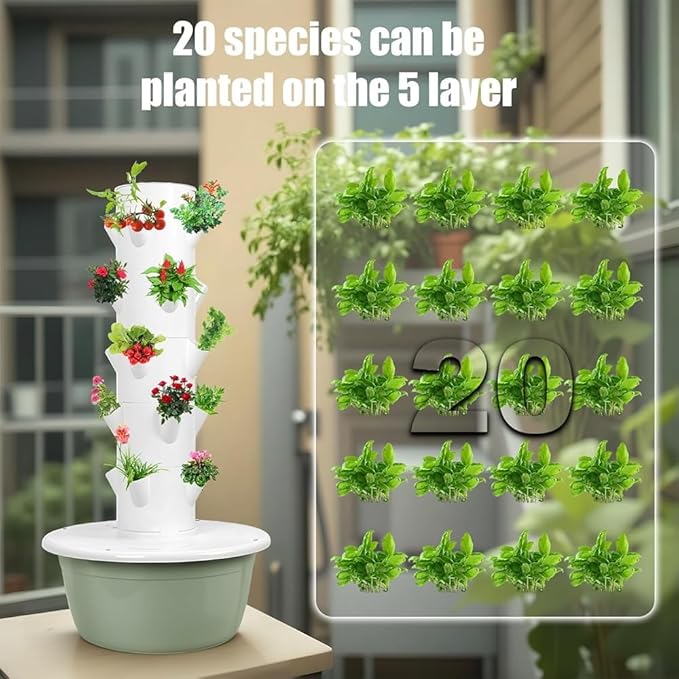 Hydroponic Tower Garden Kit5/7/9 Layers Indoor Vertical Growing System with Self-Watering Tank Space-Saving Aeroponic Planter for Vegetables Herbs &amp Strawberries(Size:5 Layers)