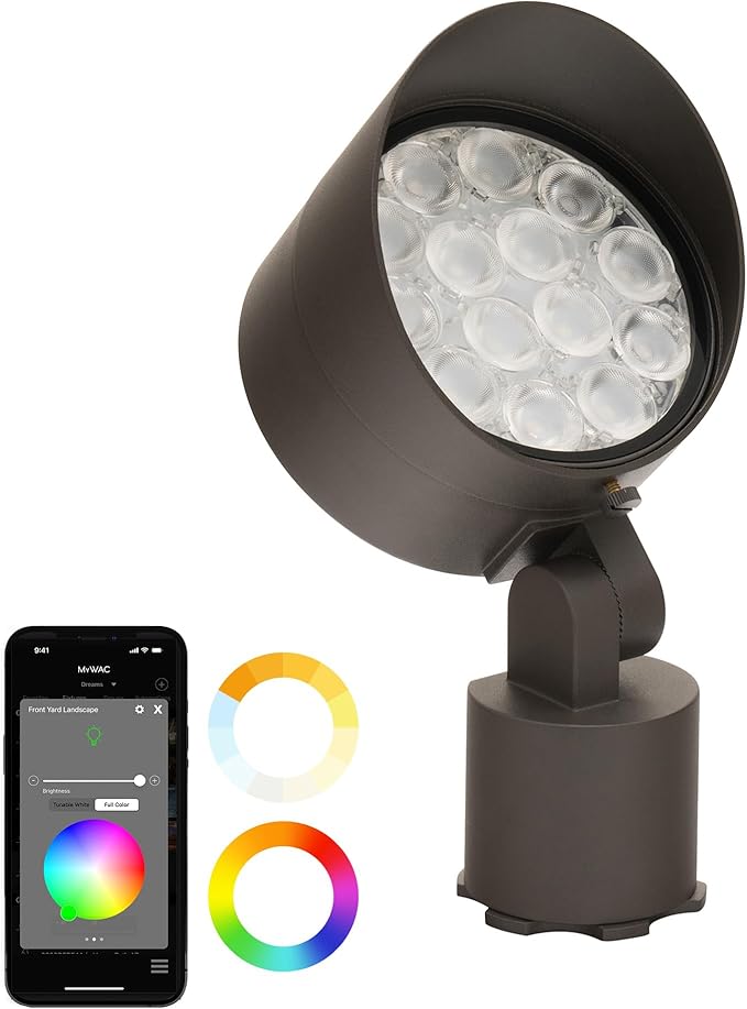 WAC Lighting LED Colorscaping Smart App Controllable Landscape Lighting with RGBWW Color Changing and Tunable White Power Accent 14W Light in Solid Brass Coated in Bronze