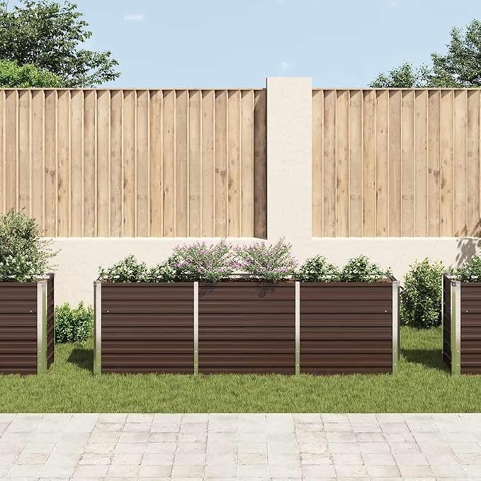Garden Raised Bed Outdoor planters Garden Bed Planter Boxes Outdoor Suitable for Backyard Patios Flowers Restaurants Galvanized Steel 94.5x15.7x30.3 Brown
