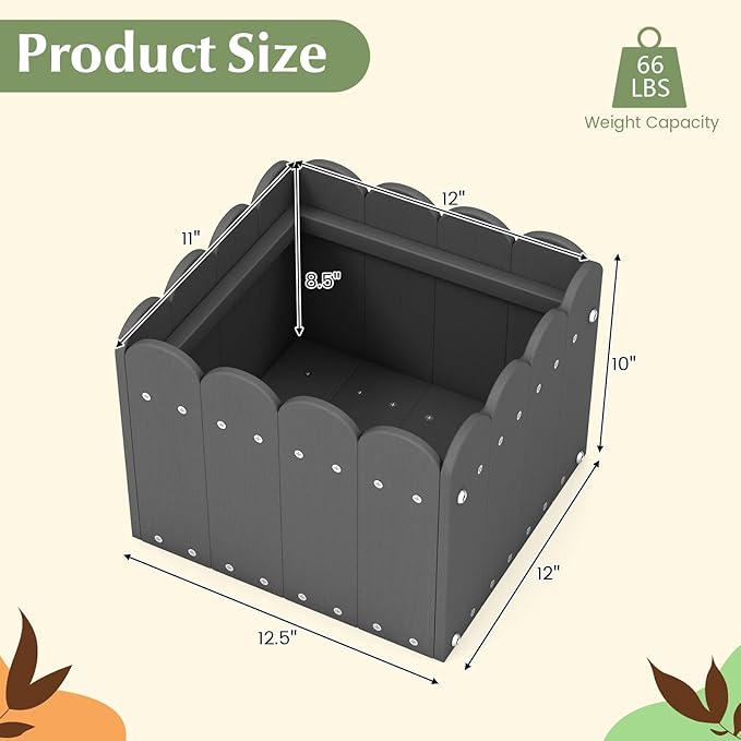 Giantex Set of 2 Raised Garden Bed Weather-Resistant HDPE Planter Boxes with Drain Gaps Square Flower Pots for Vegetables Flowers Fruits Plant Raised Beds for Front Porch Garden Balcony Grey