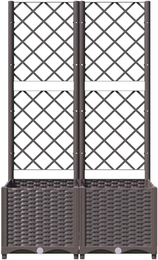 Brown Raised Garden Planter with Trellis 31.5x15.7x53.5 in UV-Resistant Polypropylene Elevated Flower Bed Box for Balcony Patio Outdoor Gardening