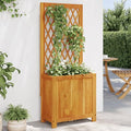 Brown Solid Acacia Wood Planter with Trellis 21.7x11.6x52.0 Inch Medium Raised Garden Bed for Outdoor Plants Balcony &amp Patio Gardening