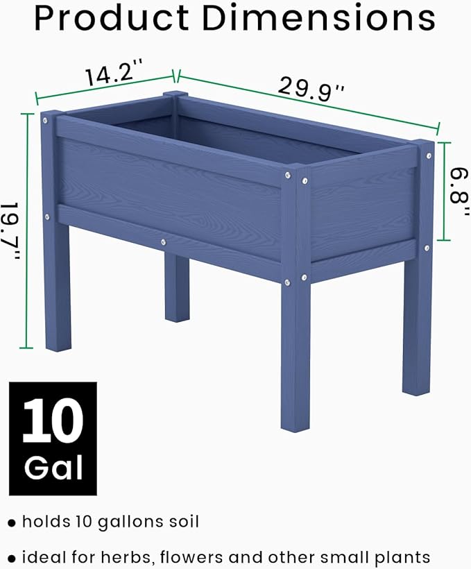 Small HDPE Raised Garden Bed Elevated Planter Box with Legs Outdoor All-Weather Planter Raised Beds for Seeds Herbs Flowers Vegetables (Navy Blue)
