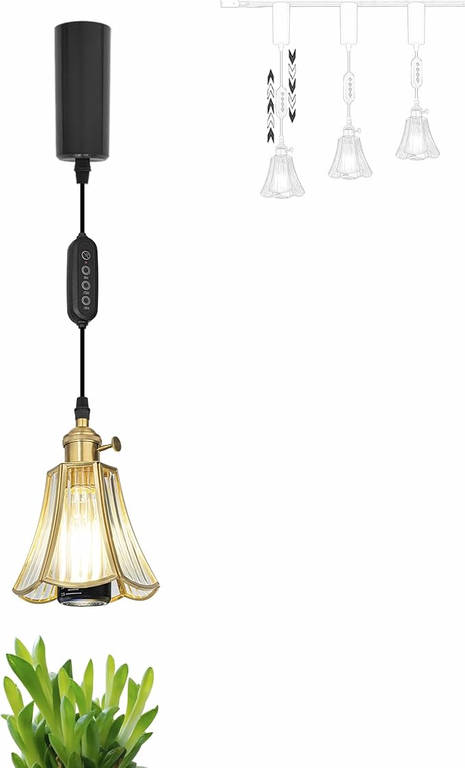 Adjustable Height Juno Track Light Pendants Full Spectrum AUTO 10W Plant Growing Lamp Clear Water Ripple Glass Copper Line Cover Timer for Indoor Basil Kitchen Green House Customizable