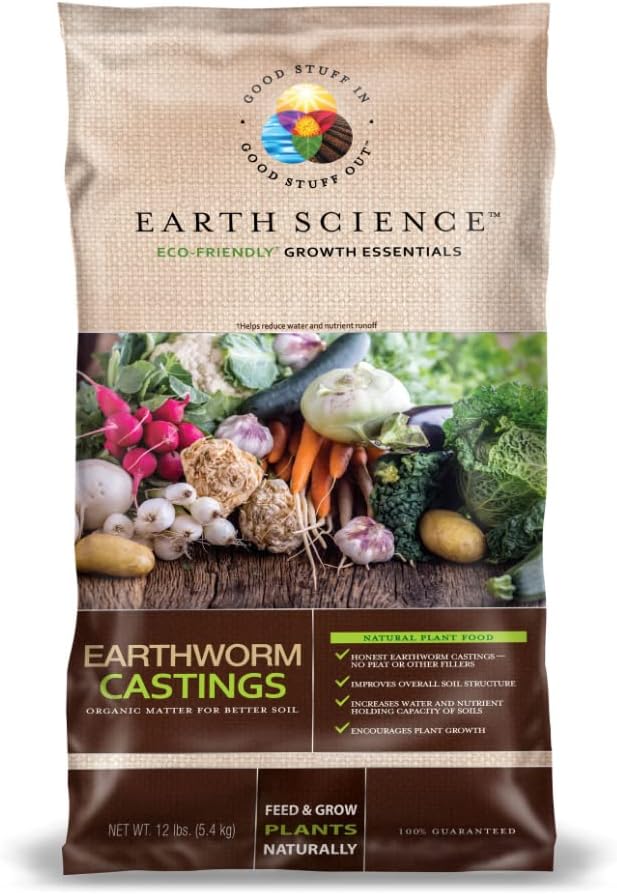 Earth Science – Earthworm Castings – Premium Plant Fertilizer for Indoor &amp Outdoor Plants – Soil Enhancer for Vegetable Gardens 12lb