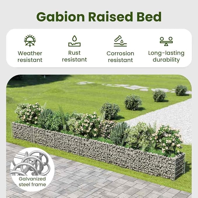 vidaXL Gabion Raised Bed - Galvanized Steel Planter with High Load Capacity Rustproof and Weather-Resistant Large Sized Durable and Stable Mesh Structure Ideal for Garden and Patio