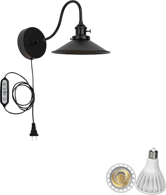 Hook Mounted Plant Light Full Spectrum 6000K 25W White Light Timing Plug in Cord Industrial Style Goose Neck Wall Lamp for Flowers Growing Indoor Plants (DZ22x6)