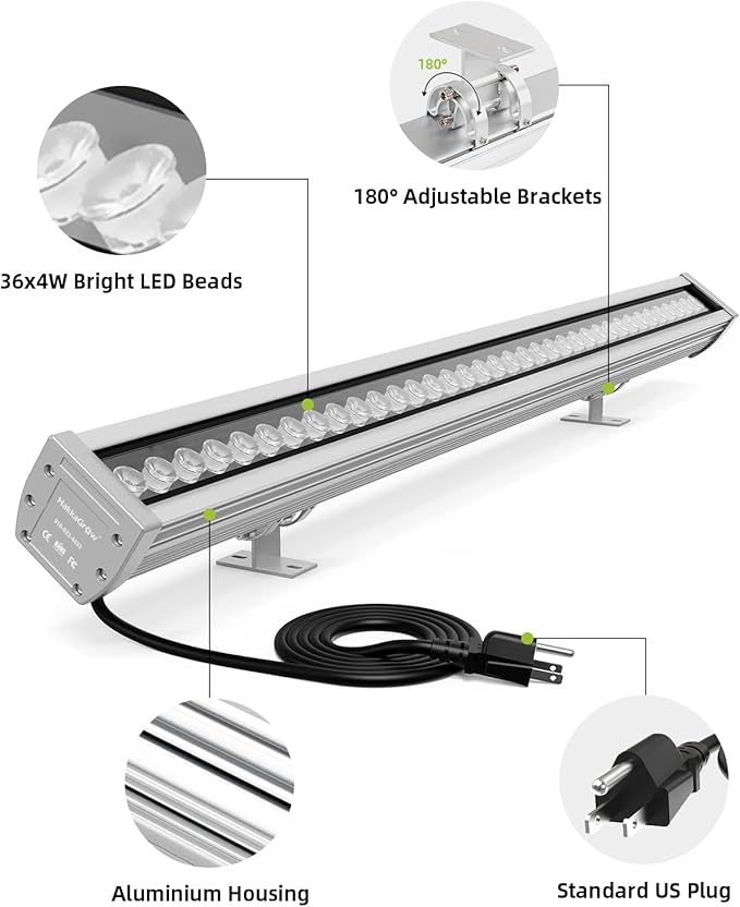 LED Wall Washer Light with RF Remote 144W RGBW Color Changing Linear Bar Light AC120V Waterproof RGB CCT Wall Washing Lamp for Outdoor and Indoor Lighting Projects Plug &amp Play