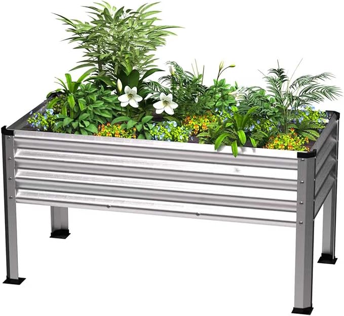 Large Galvanized Raised Garden Bed Outdoor with Legs Load Capacity 1200LB 48x26x30in Metal Elevated Raised Planter Box for Backyard/Patio/Balcony/Gardening/Vegetables Flowers Sliver