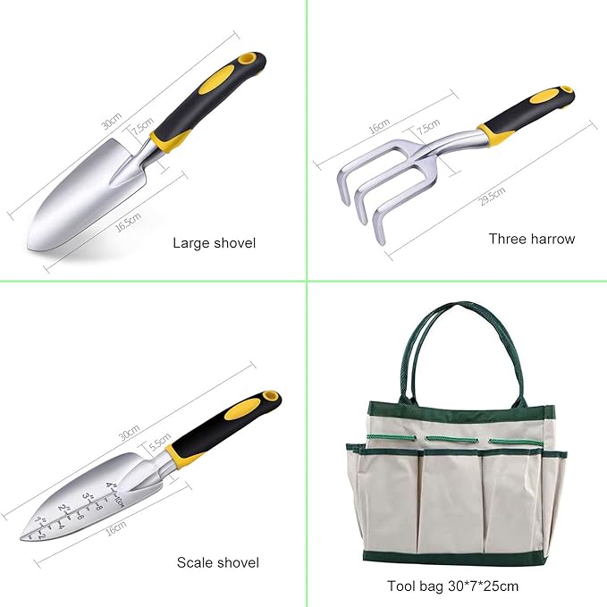 Garden Tools Set - 7 Piece Heavy Duty Aluminum Gardening Tools for Digging Planting and Pruning Gardening Gifts for Men Wome Kids
