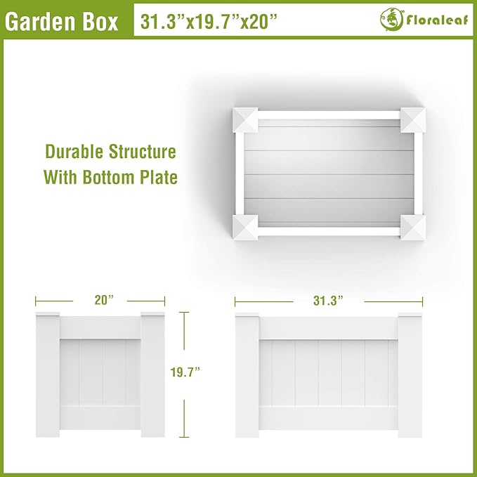 FLORALEAF31 X 20 X 20 Raised Garden Box Above Ground Planter for Growing Vegetables Flowers Herbs DIY Gardening Whelping Pen White Vinyl Garden Bed 5Packs