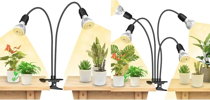 SANSI 20W/40W LED Grow Lights for Indoor Plants300W/600W Full Spectrum Dual Gooseneck Clip Plant Grow Light with Optical Lens for High PPFD Growing Power LampLifetime Free Bulb Replacement
