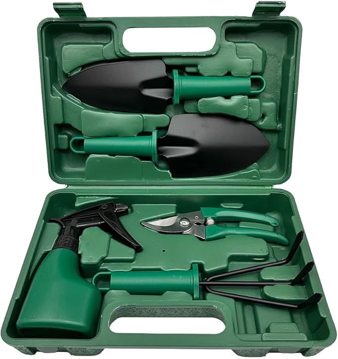 Garden Tool Set Floral Print Stainless Steel Heavy Duty Gardening Tools Trowel Rake Weeder Pruner Shears Sprayer Gloves&ampCarrying Case Ideal Gardening Gifts for Women Father(Purple 5-Piece Set)