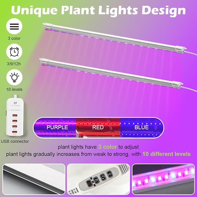 5-Tier Seed Starter Tray Plant Stand with Grow Lights - Hydroponics Growing System Ebb and Flow Seedbeds Siphoning Watering Designed for Nursery Cell Trays Plant Pots