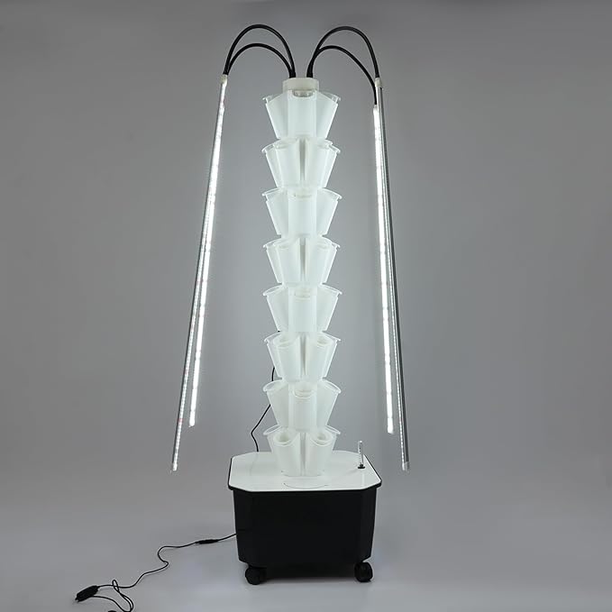 40 Pots Hydroponic Tower Growing System with LED Grow Lights Vertical Planter Tower Smart Tower Garden Hydroponic Herb Garden Planter Indoor Kit (Grey)