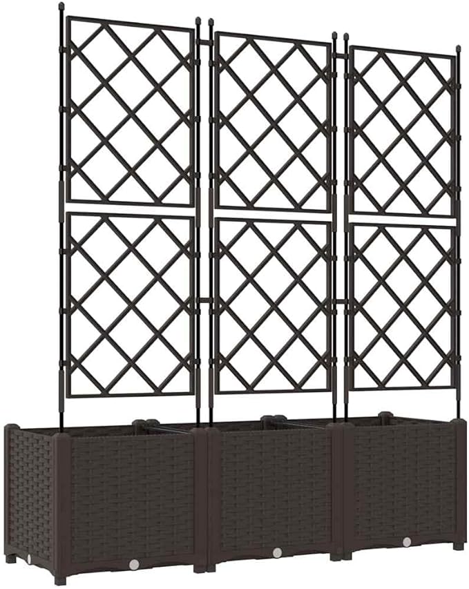 Garden Planter with Trellis 3 pcs Brown PP 47.2 Raised Garden Bed for Outdoor Plants Easy Assembly