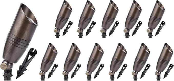 LED Spot Lights Outdoor Landscape Lighting 108 - (12 Pack) Solid Brass Spotlight LED Yard Lights Security Landscape for Bright Long Lasting Home Garden Patio Pool Deck Lighting (No Bulb)