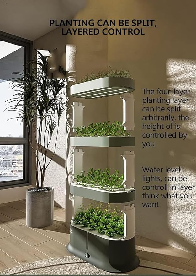 Indoor Garden Hydroponic System Kit 48 Pods Indoor Gardening System with LED Grow Light 4-Layer Herb Garden Planter Indoor Kit Large Hydroponic Growing System for Plants Herb Vegetable(Color:White)