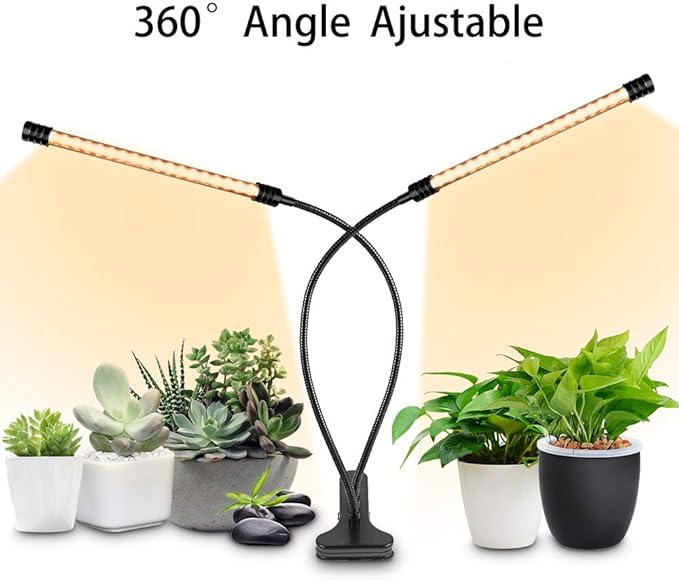 LED Grow Light for Indoor Plant 18W LED Auto ON/Off Timer Full Spectrum Plant Lights 4/8/12H Timing 5 Dimmable Levels for House Garden Hydroponics Succulent Growing (18W-Double Head)
