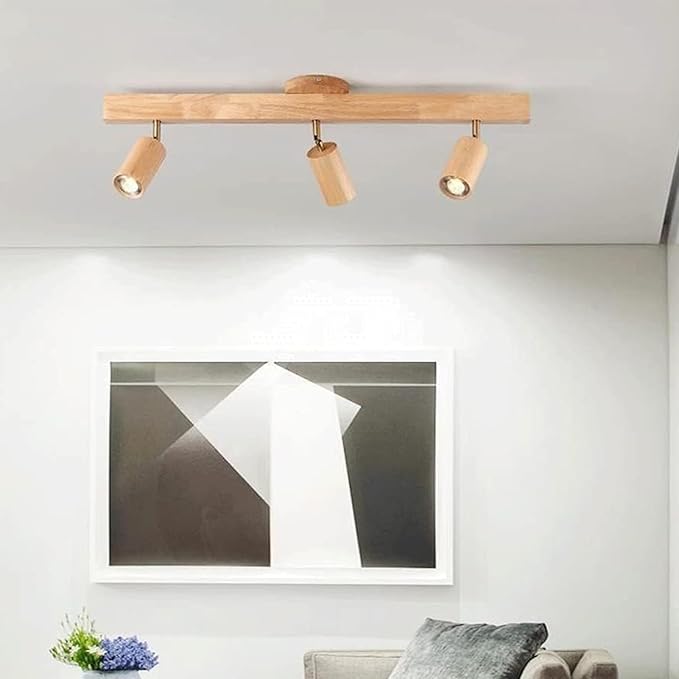 Rotatable Wooden Ceiling Light Adjustable LED Track Lighting Kit Modern Spotlight for Home Farmhouse Kitchen 2-Light